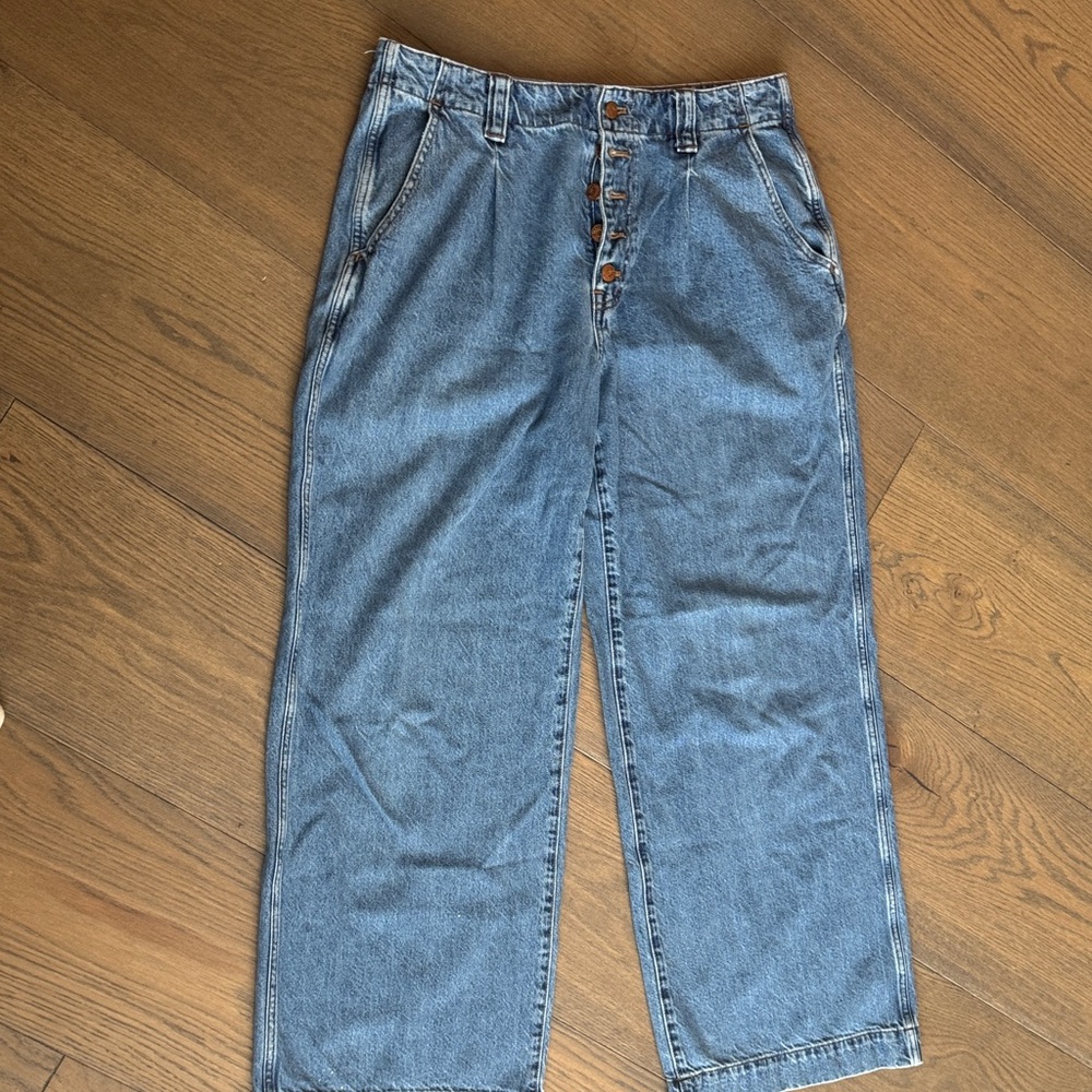Madewell Super Wide-Leg pleated Denim Jeans with button fly in Myler Wash